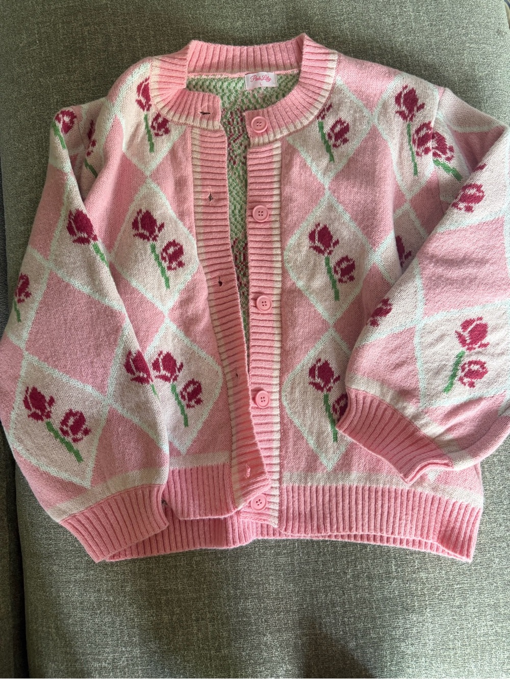 Oversized Floral and Argyle Knit Cardigan Jacket